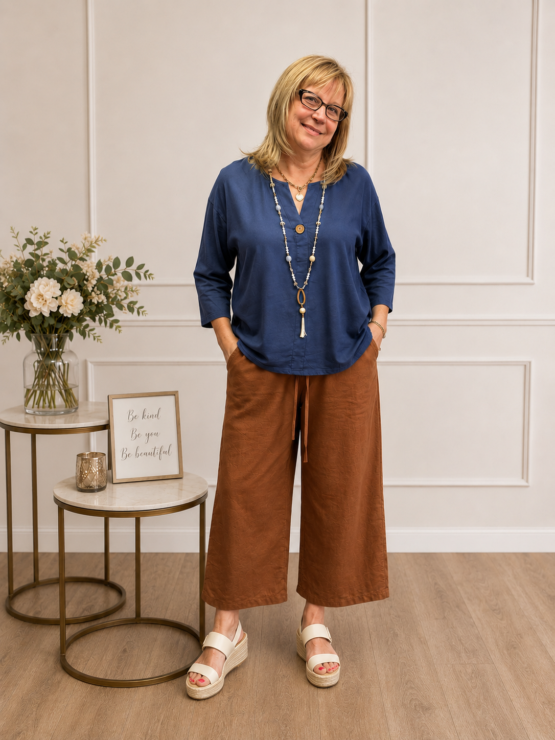 V-Neck Linen Button Loose Shirt