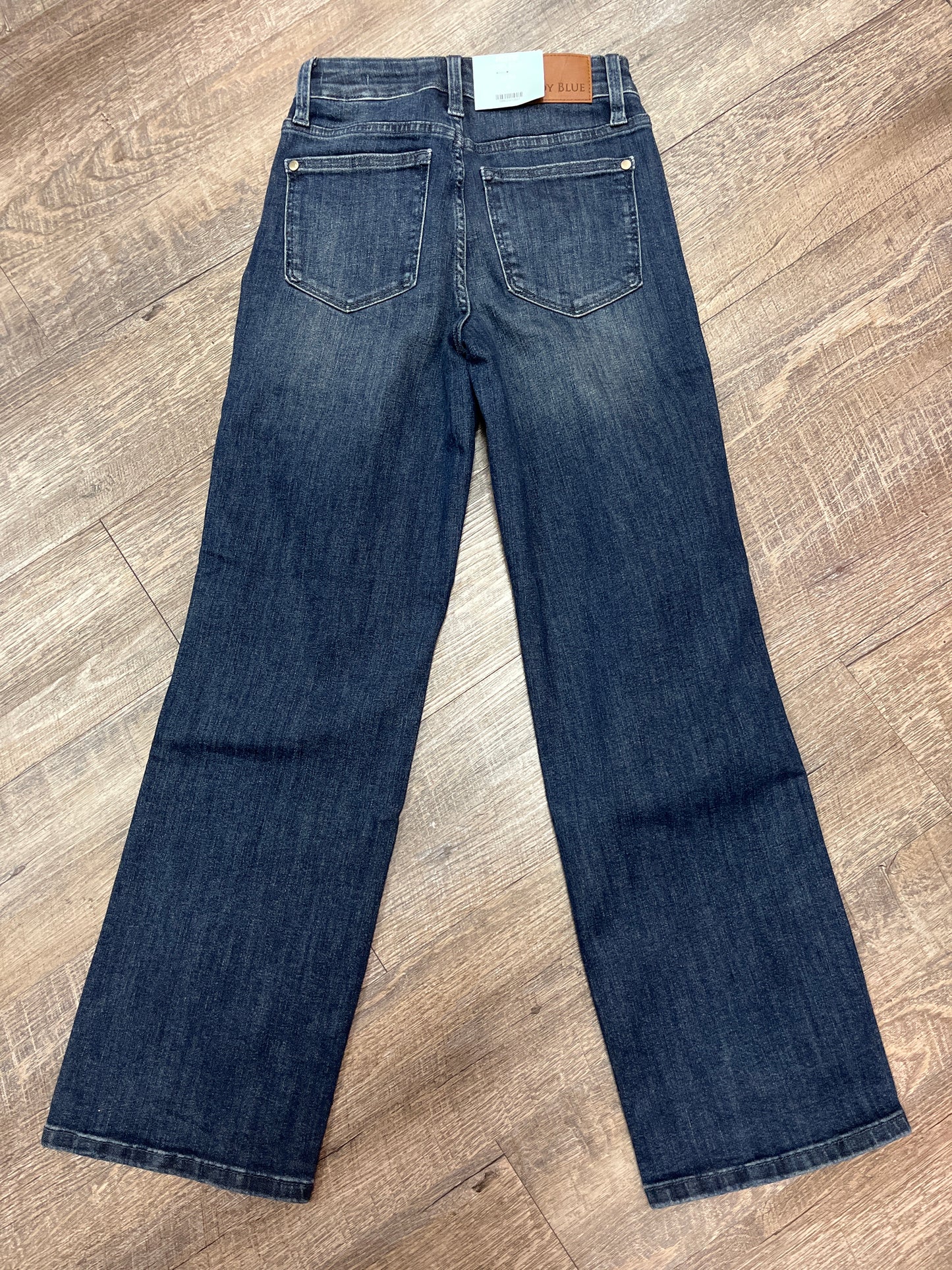 Judy Blue Petite Mid Rise Tummy Control Straight Leg Dark Wash Jean