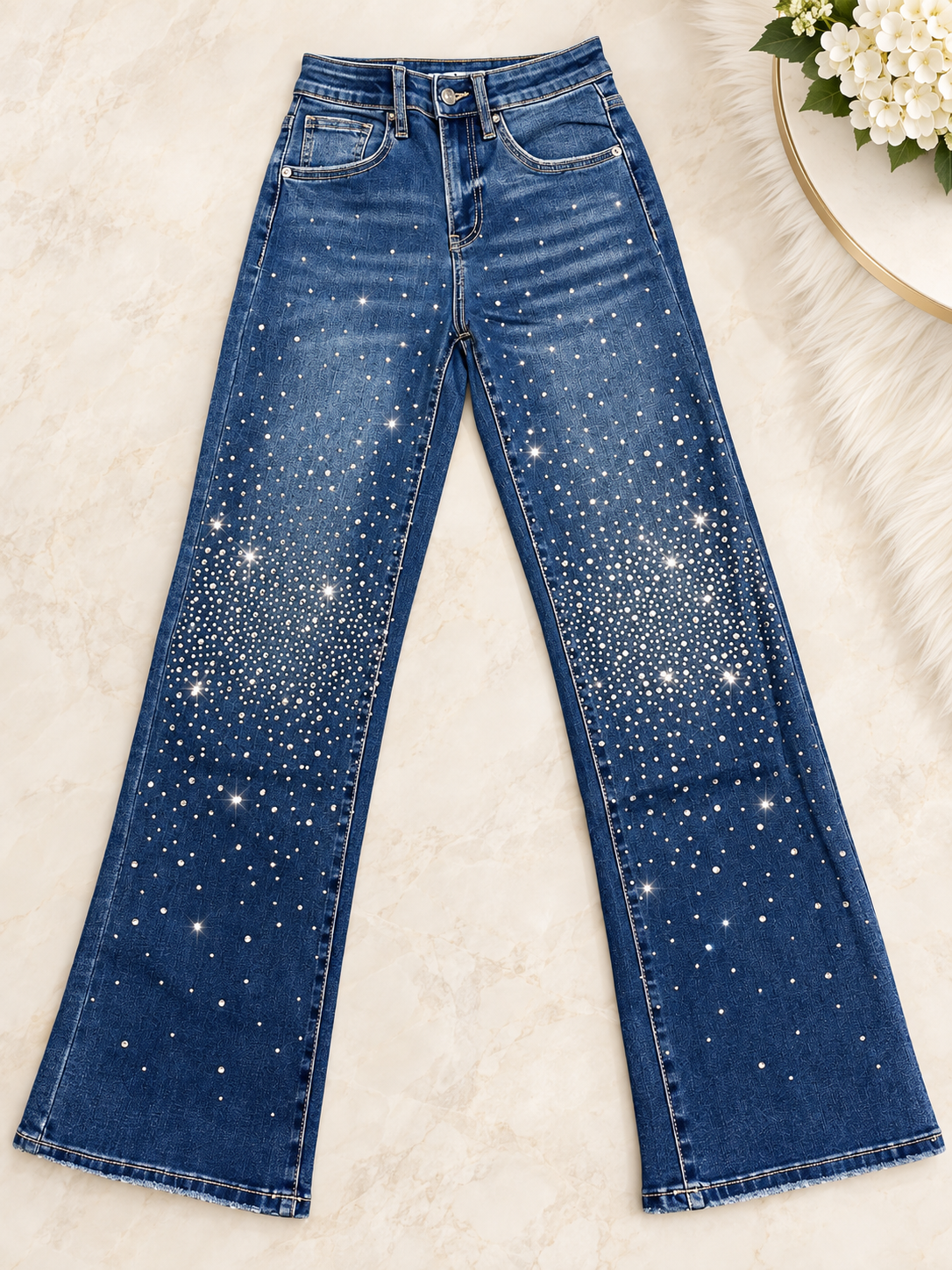 Mica High Rise Wide Leg Embellished Sparkle Jean