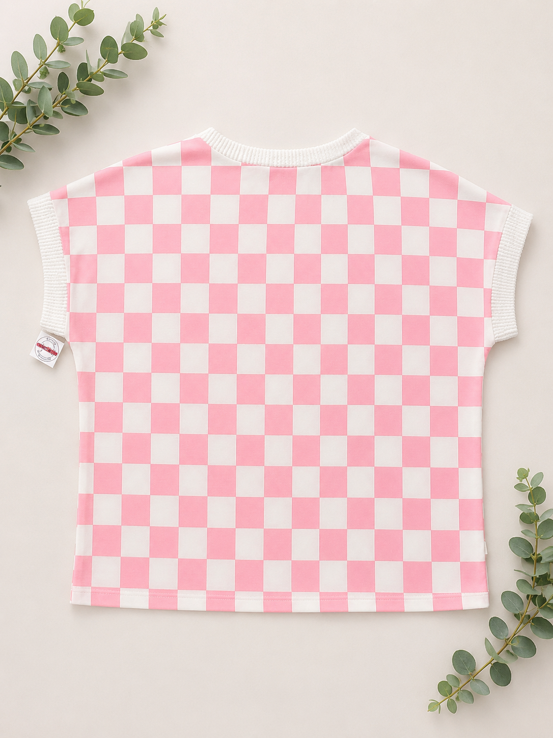 7th Ray Checkered Print Short Sleeve Top