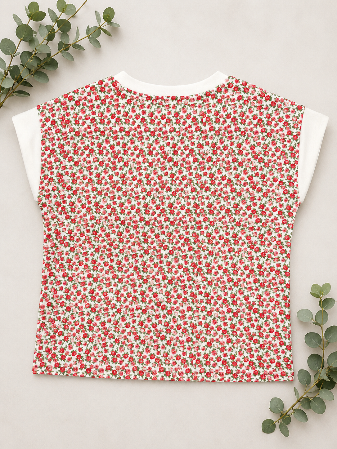 7th Ray Floral Split Neck Short Sleeve Top