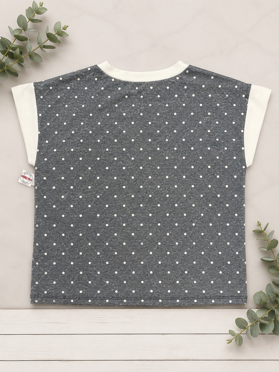 7th Ray Polka Dot Contrast Trim V Neck Short Sleeve Top