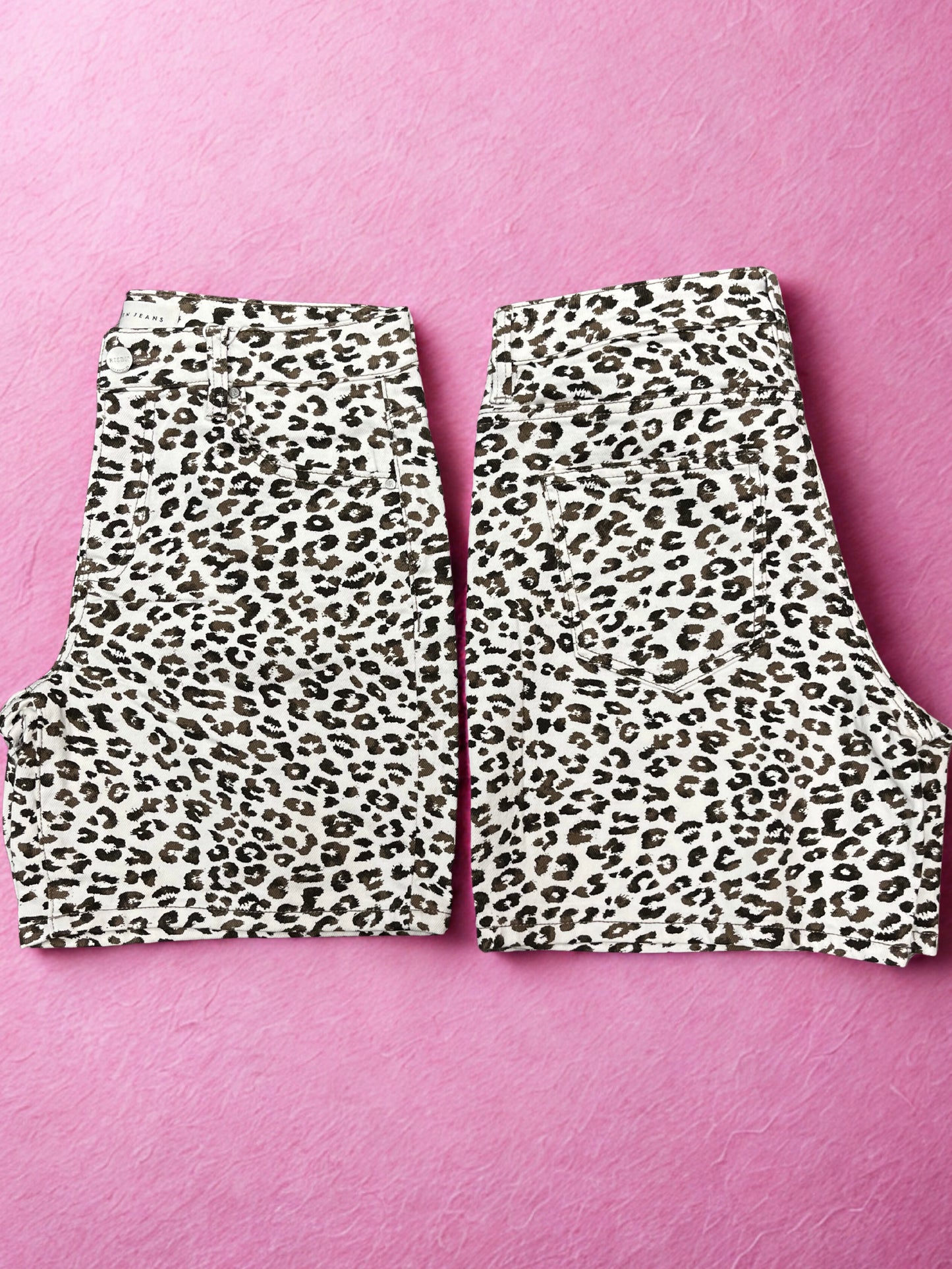 Risen Mid Rise Loose Fit Leopard Cream Shorts