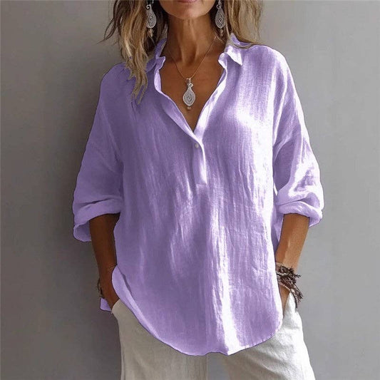 Solid Color Casual Loose Long Sleeve Shirt