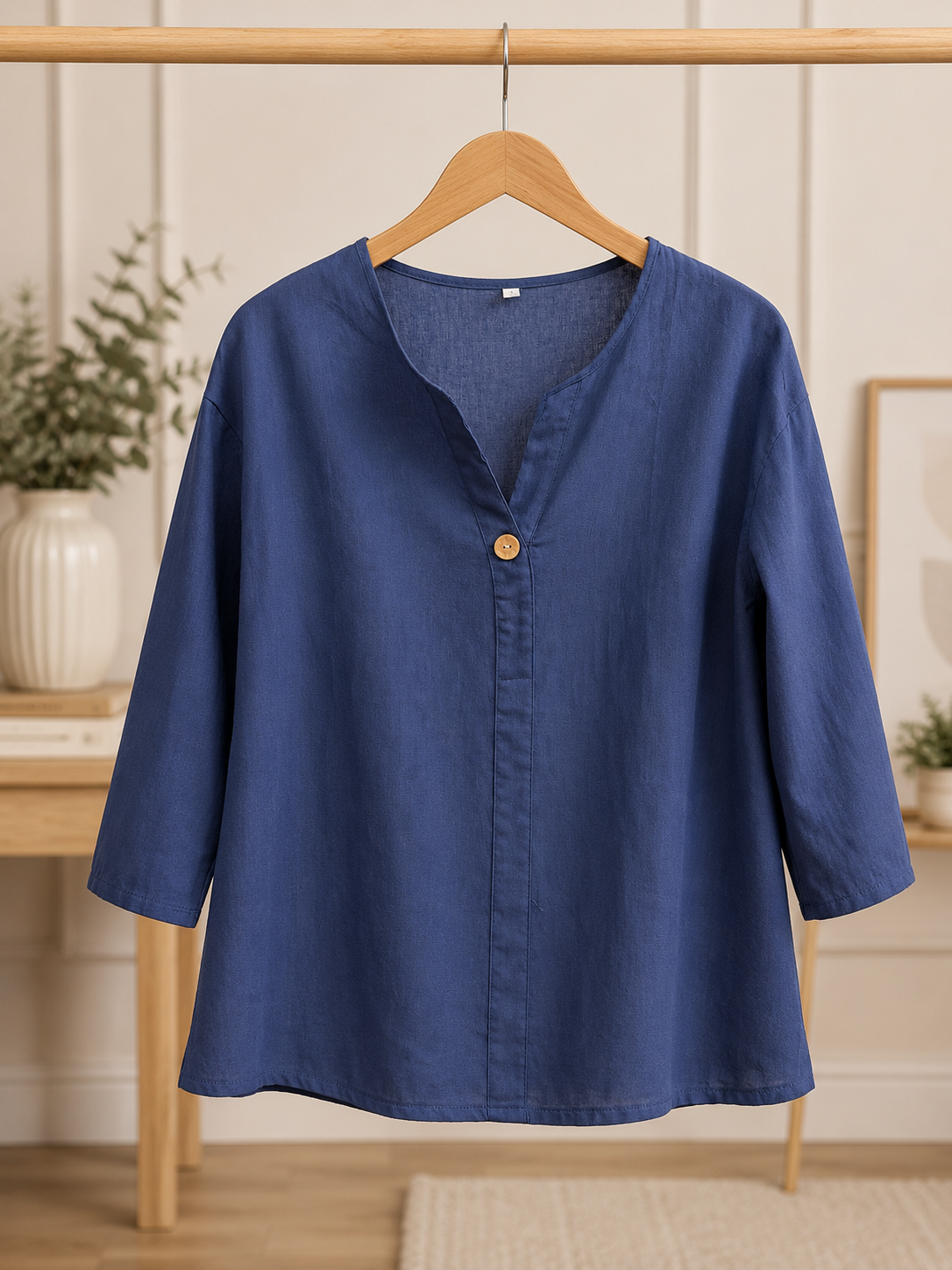 V-Neck Linen Button Loose Shirt