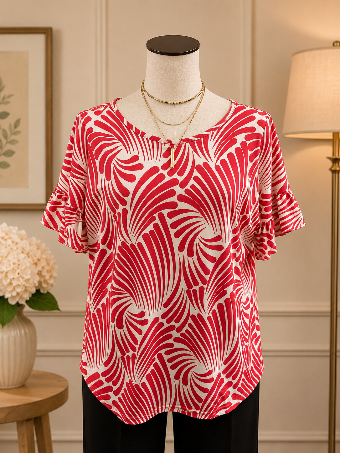 Southern Stitch Red Palm Paradise Top
