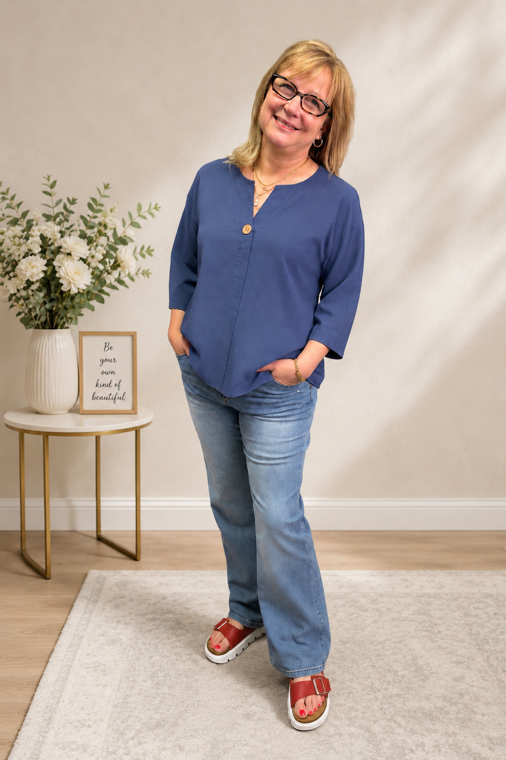 V-Neck Linen Button Loose Shirt