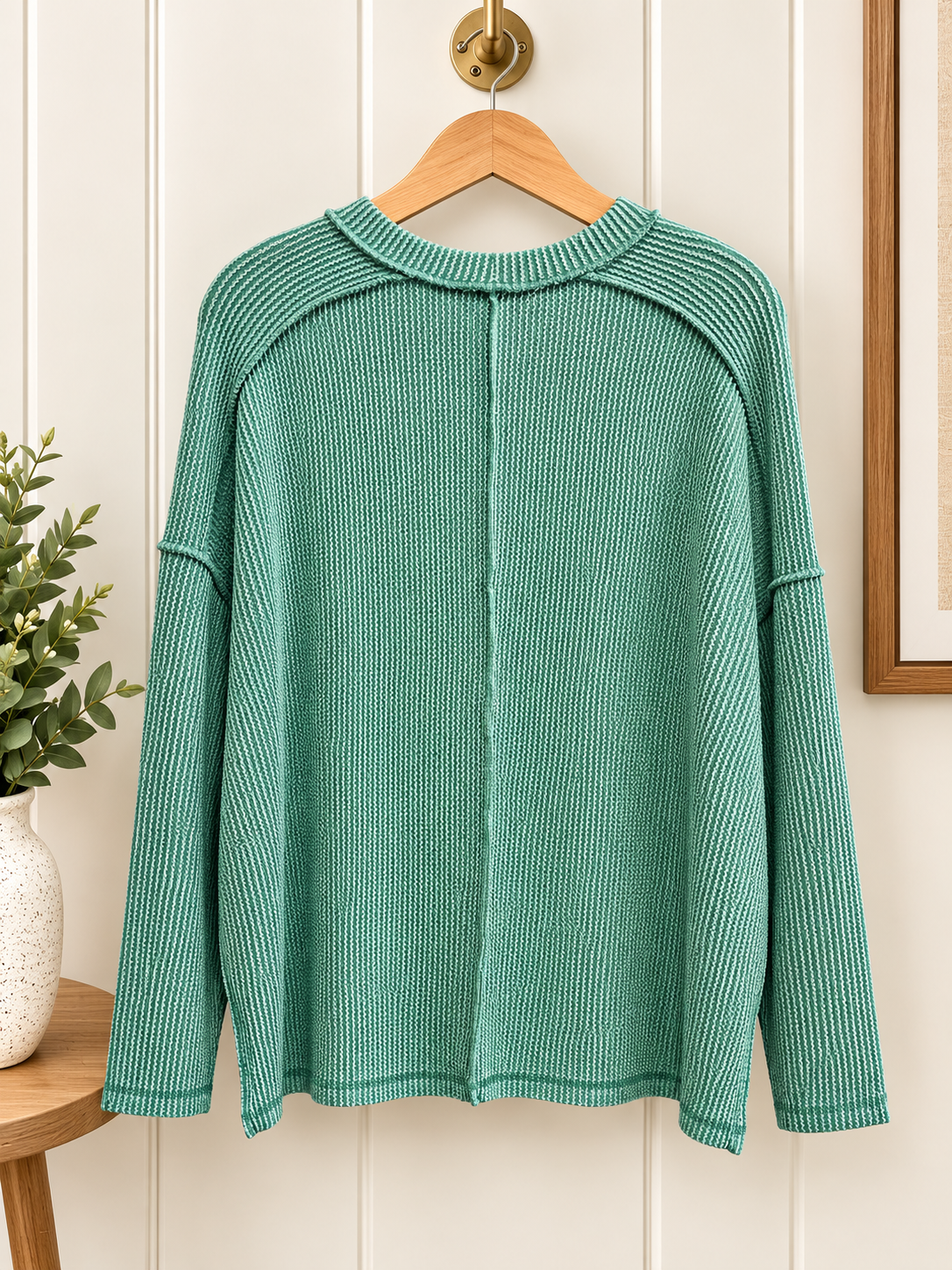Zenana Long Sleeve Crew Neck Waffle Top