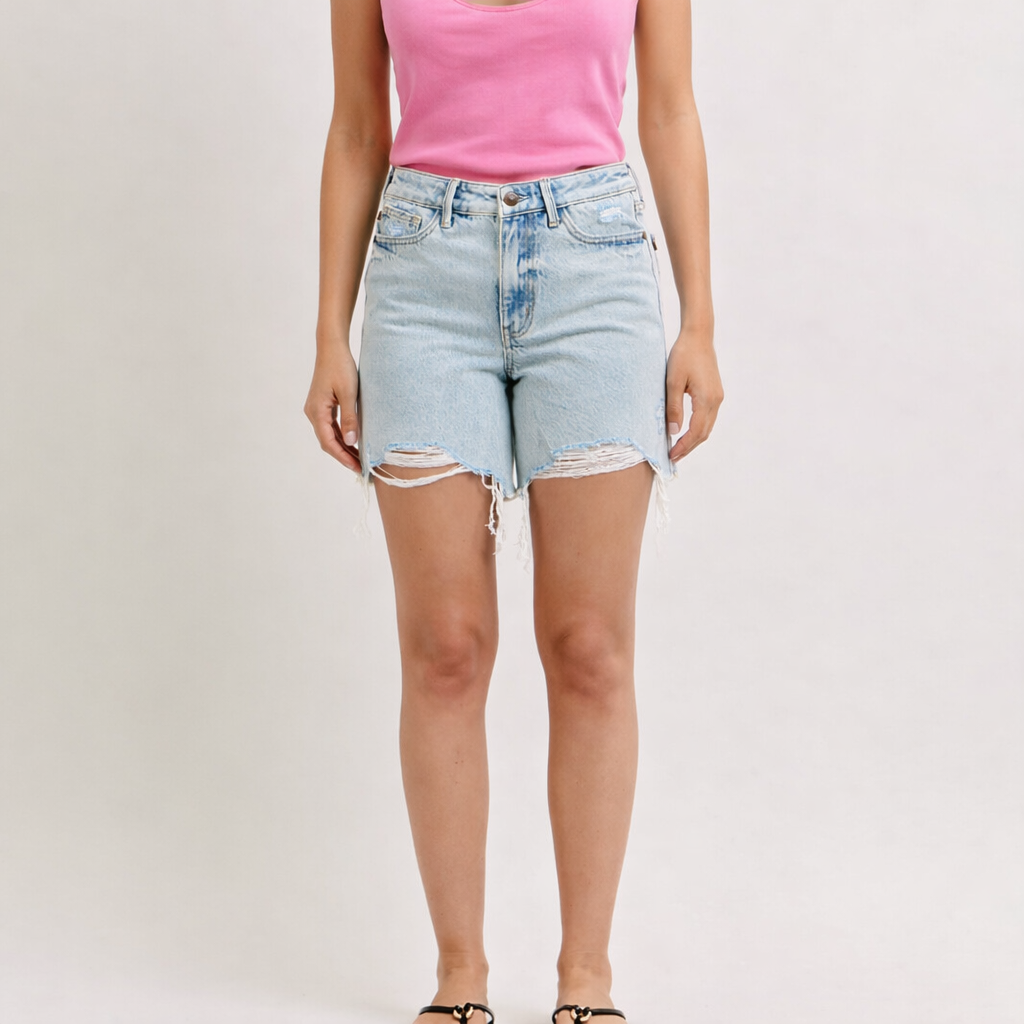 Judy Blue White Rigid Magic Dad Shorts with Cell Phone Pocket