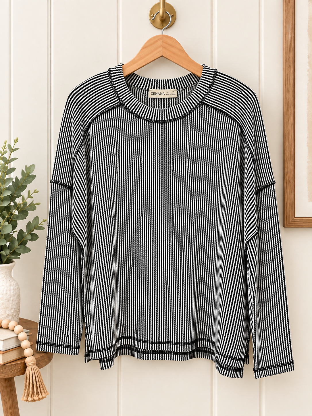 Zenana Long Sleeve Crew Neck Waffle Top