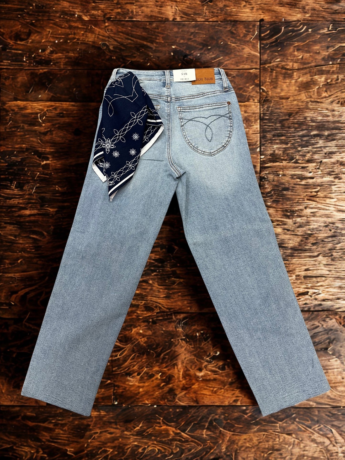 Judy Blue Mid Rise Light Wash Straight Leg Ankle Jeans with Bandana Loop