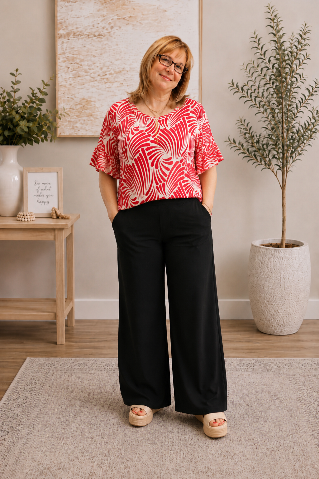 Southern Stitch Red Palm Paradise Top
