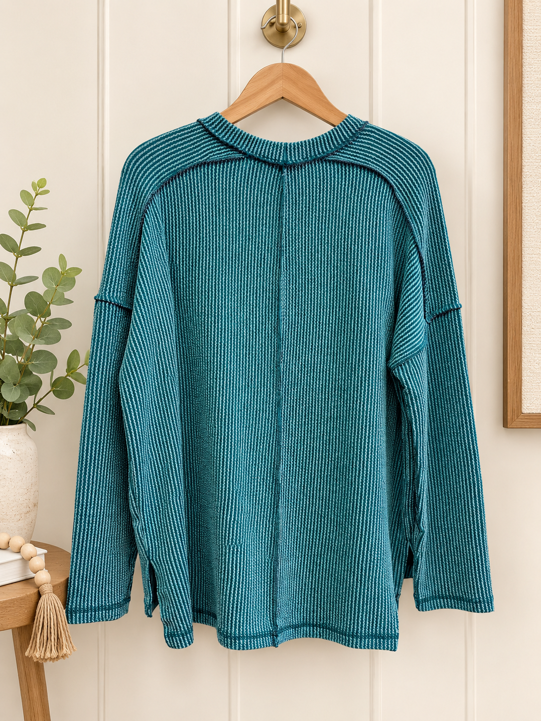 Zenana Long Sleeve Crew Neck Waffle Top