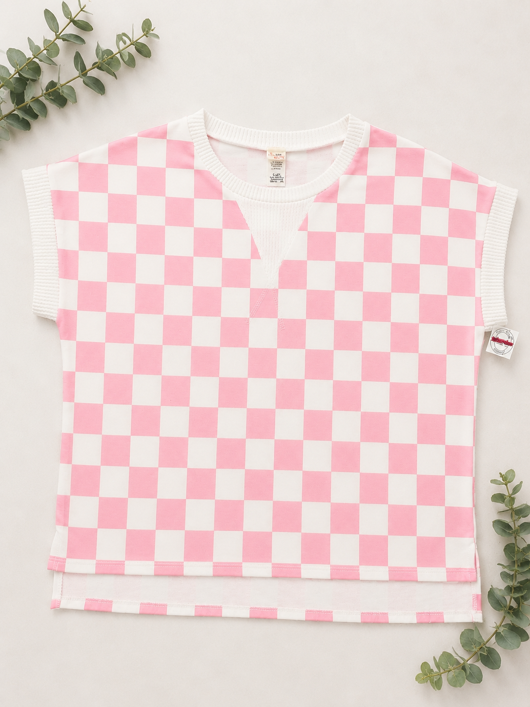 7th Ray Checkered Print Short Sleeve Top
