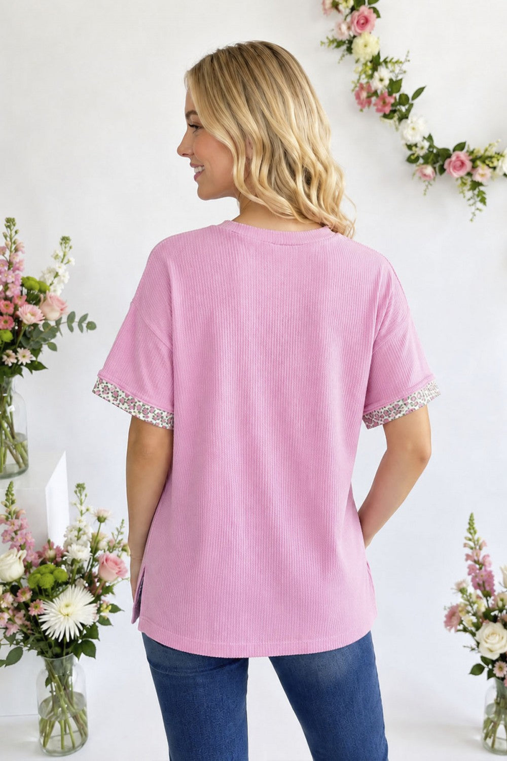 7th Ray Floral Patchwork Short Sleeve Top