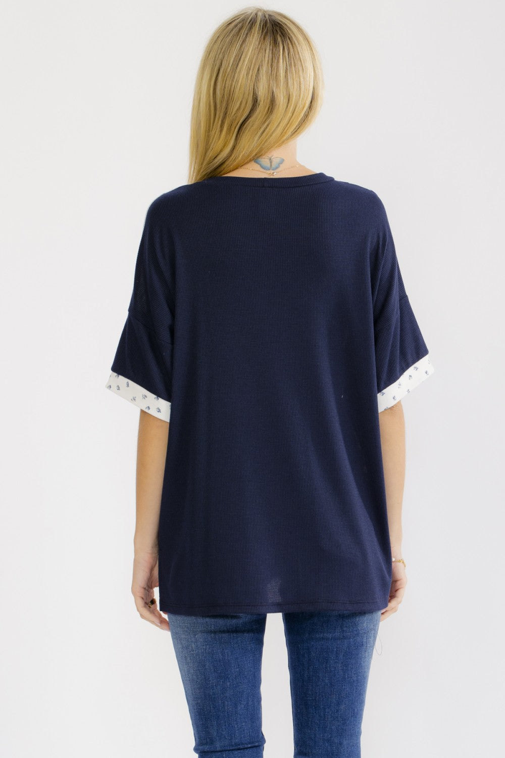 7th Ray Patchwork Contrast Trim Short Sleeve Top