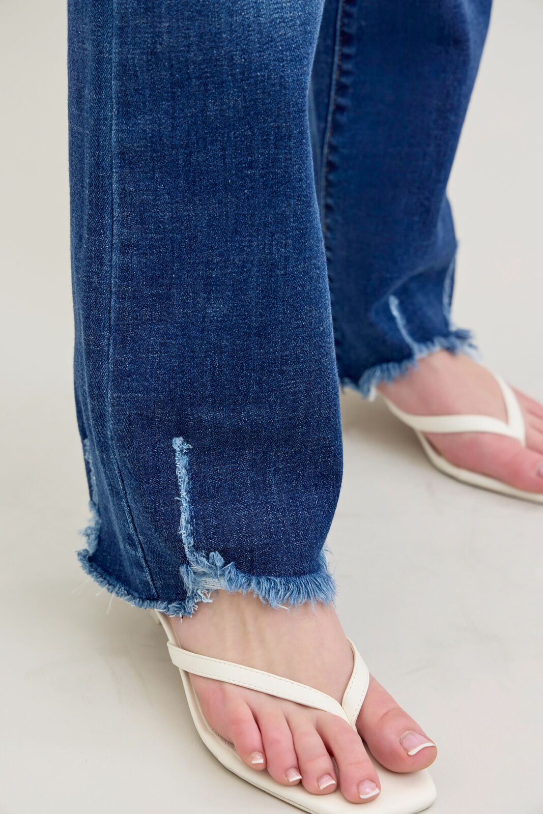 Judy Blue Mid Rise Distressed Hem Dark Wash Bootcut Jean