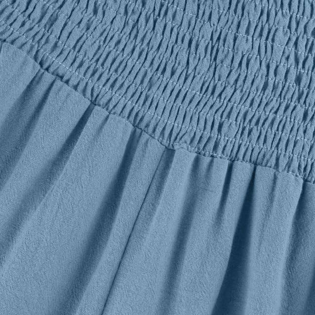 SMOCKED ELASTIC WAIST RUFFLED WIDE LEG PANTS