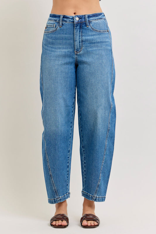 Judy Blue High Rise Medium Wash Rigid Magic Panel Barrel Jeans