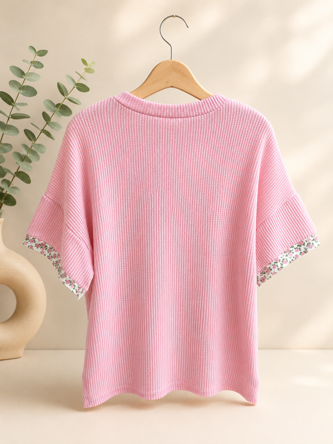 7th Ray Floral Patchwork Short Sleeve Top