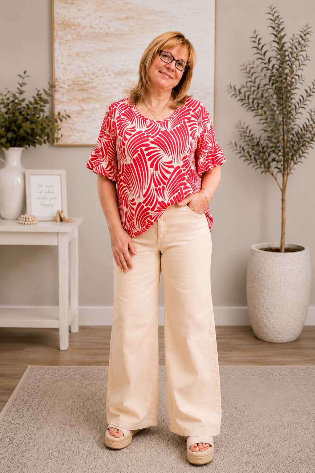 Southern Stitch Red Palm Paradise Top
