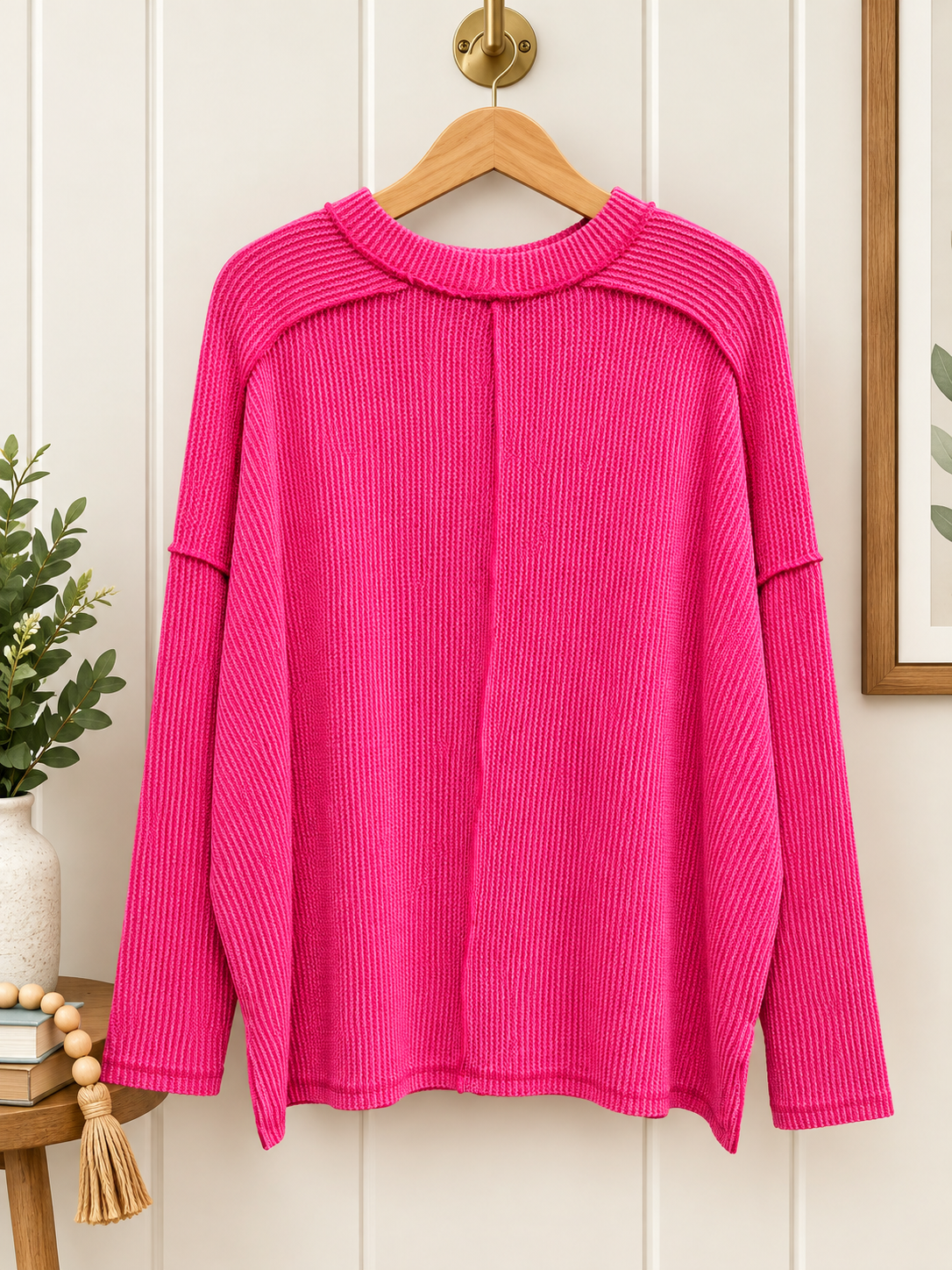 Zenana Long Sleeve Crew Neck Waffle Top