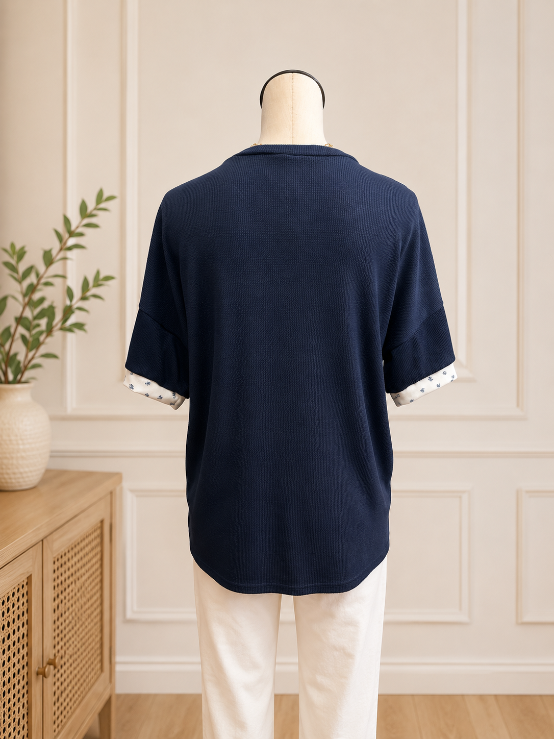 7th Ray Patchwork Contrast Trim Short Sleeve Top