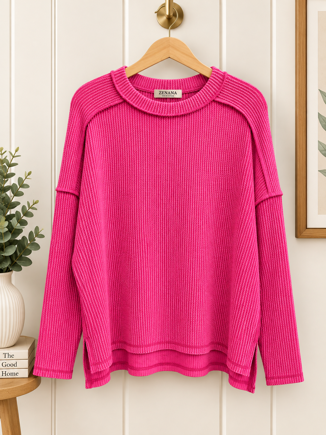 Zenana Long Sleeve Crew Neck Waffle Top