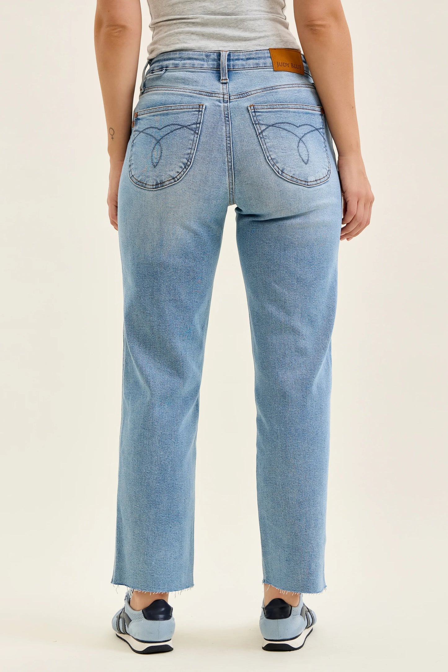 Judy Blue Mid Rise Light Wash Straight Leg Ankle Jeans with Bandana Loop