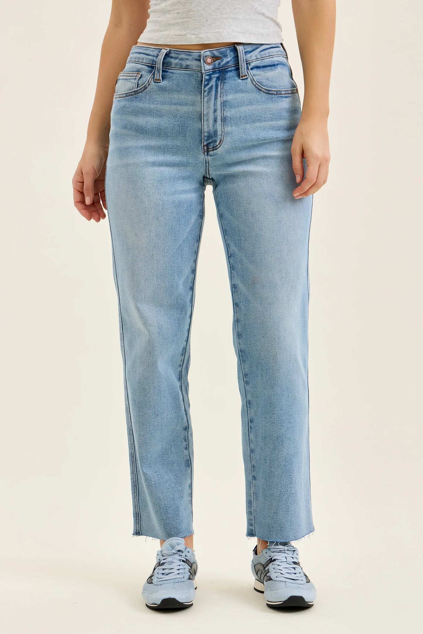Judy Blue Mid Rise Light Wash Straight Leg Ankle Jeans with Bandana Loop