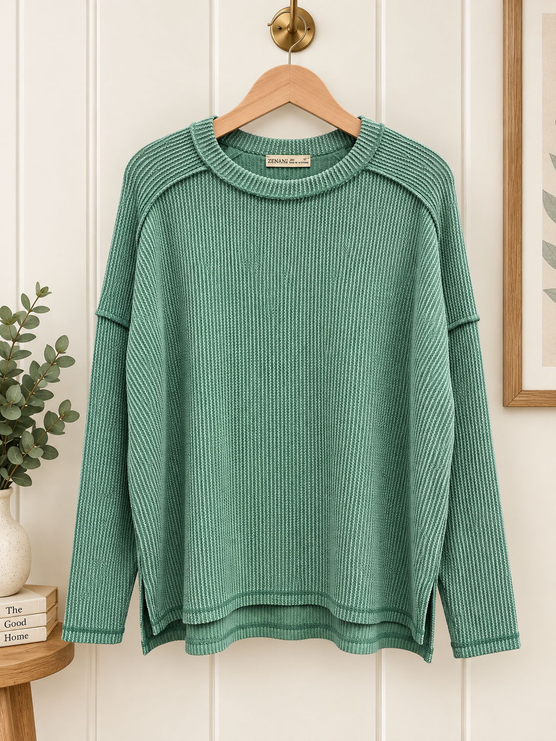 Zenana Long Sleeve Crew Neck Waffle Top