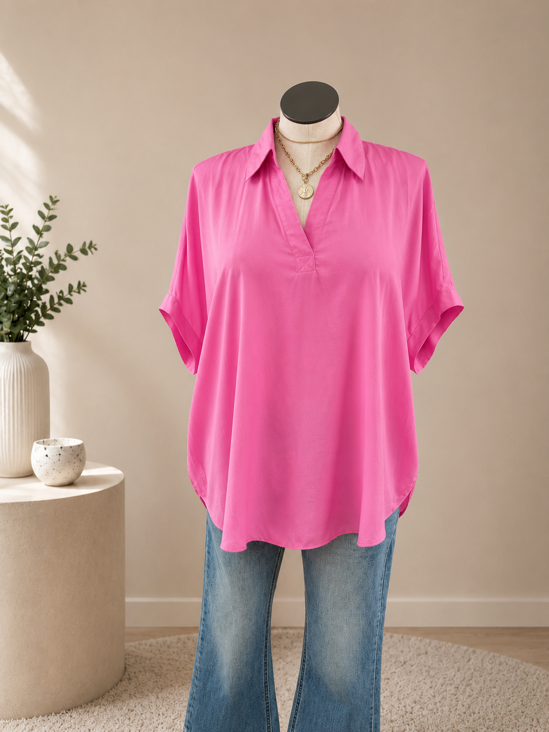 Vibrant Days Satin V-Neck Top