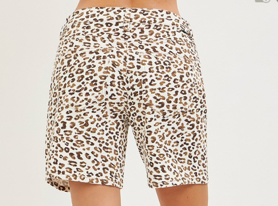 Risen Mid Rise Loose Fit Leopard Cream Shorts