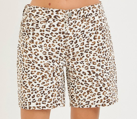 Risen Mid Rise Loose Fit Leopard Cream Shorts