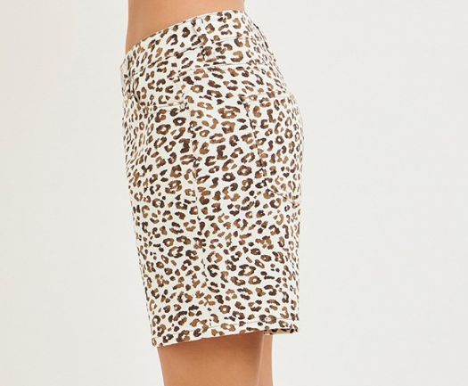 Risen Mid Rise Loose Fit Leopard Cream Shorts