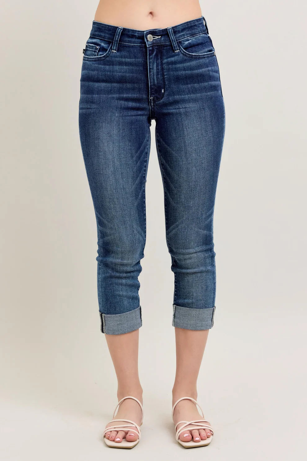 Judy Blue Mid Rise Dark Wash Cuffed Capri Jeans