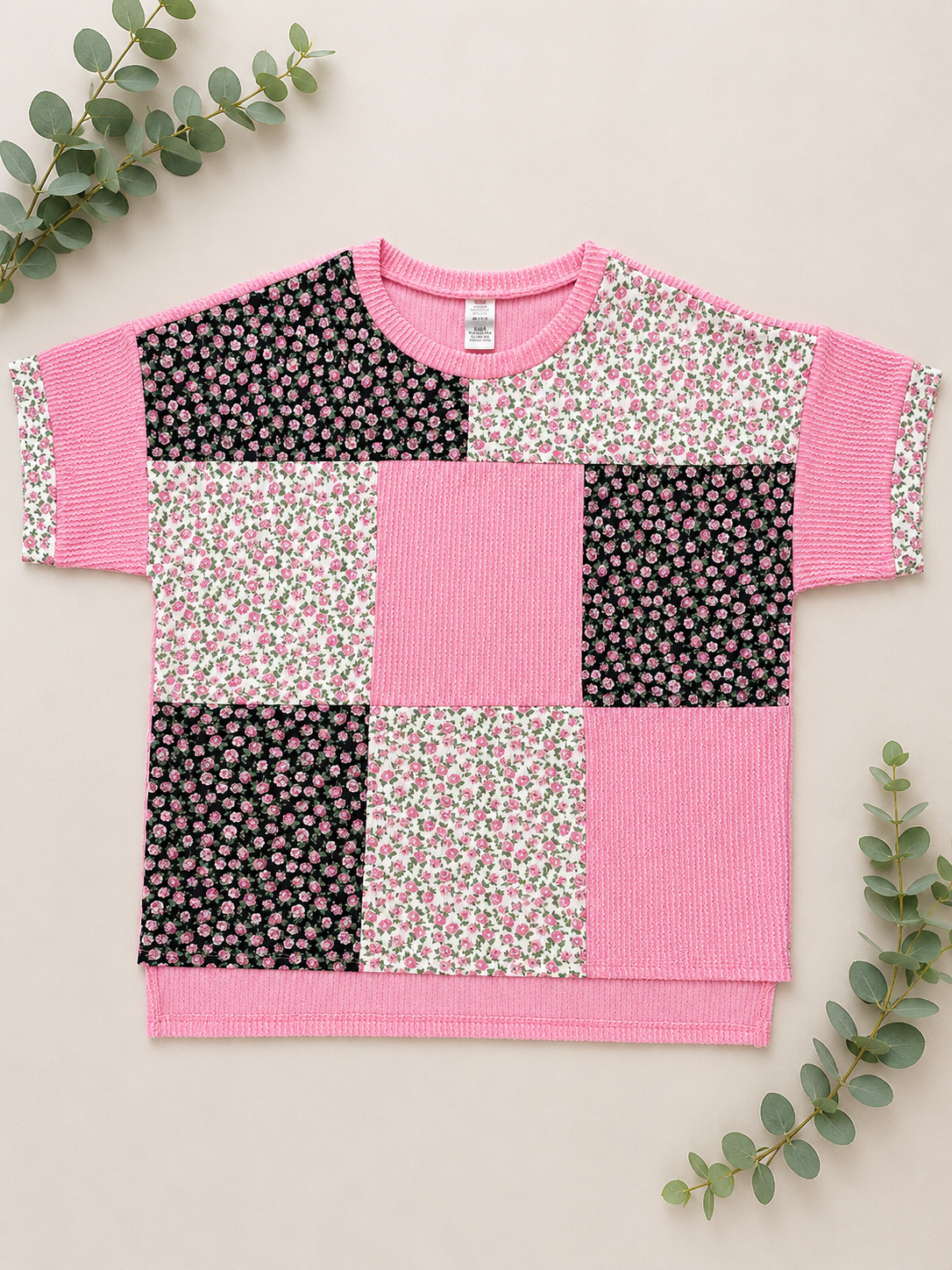 7th Ray Floral Patchwork Short Sleeve Top