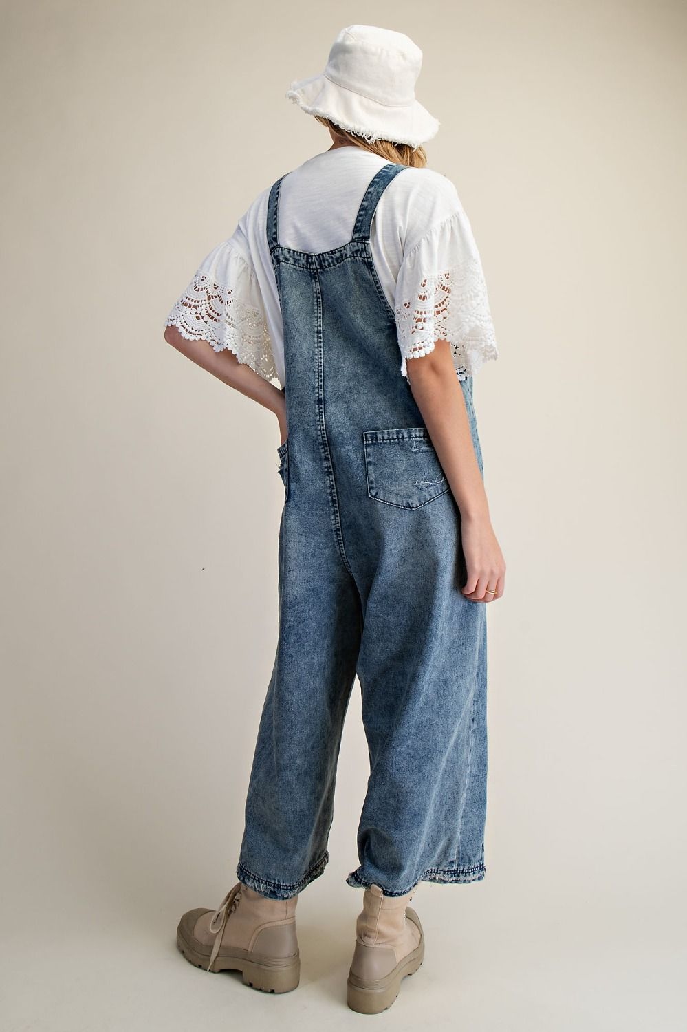 Easel Vintage Denim Loose Fit Overalls