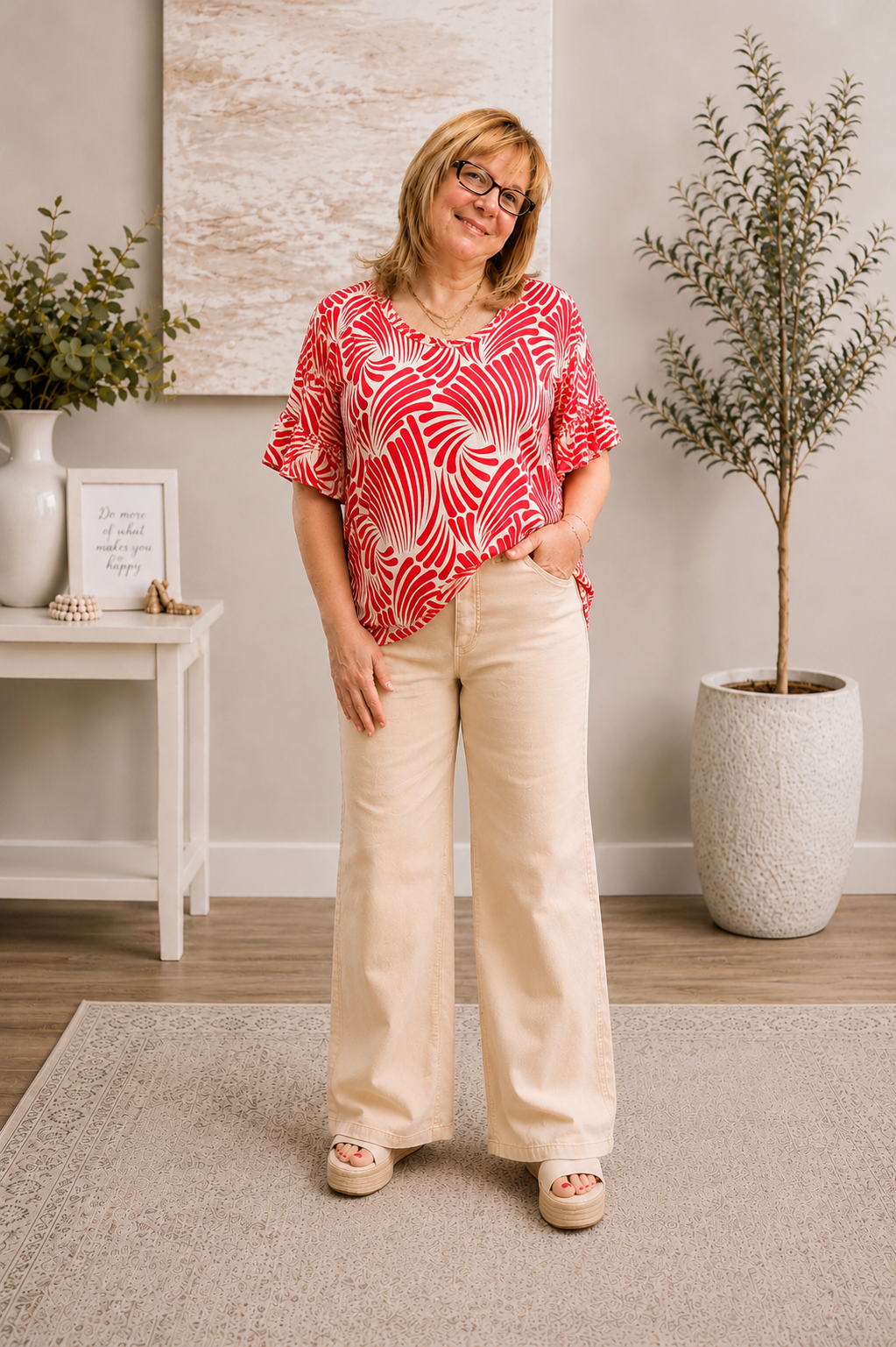 Southern Stitch Red Palm Paradise Top