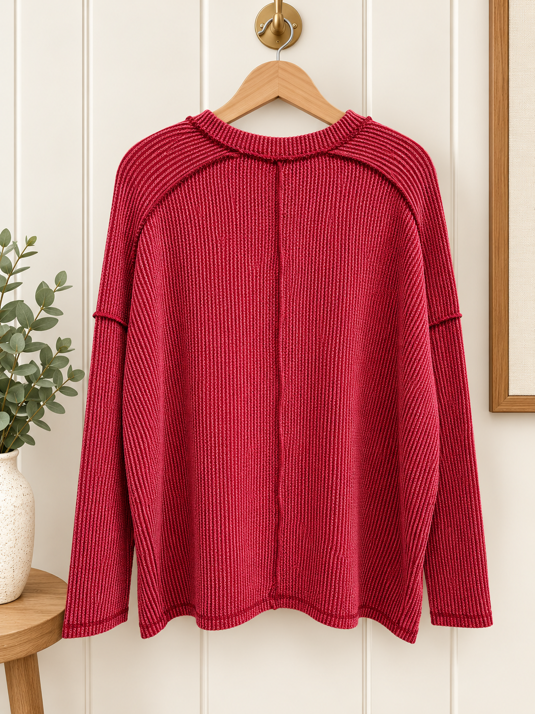 Zenana Long Sleeve Crew Neck Waffle Top