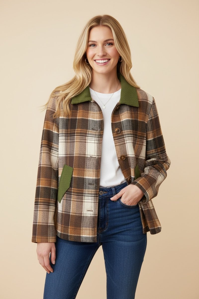 Olive Plaid Barn Jacket