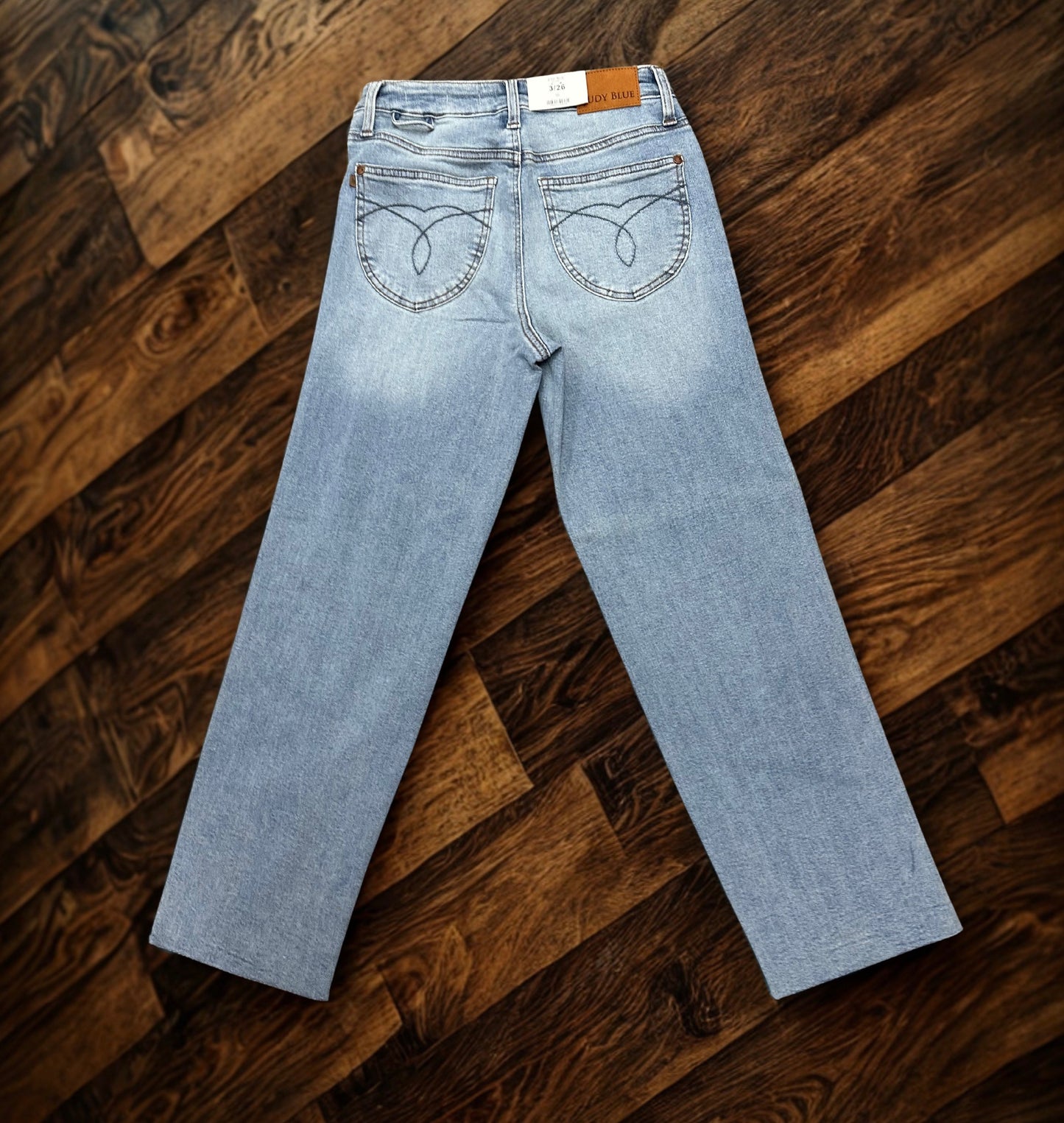 Judy Blue Mid Rise Light Wash Straight Leg Ankle Jeans with Bandana Loop
