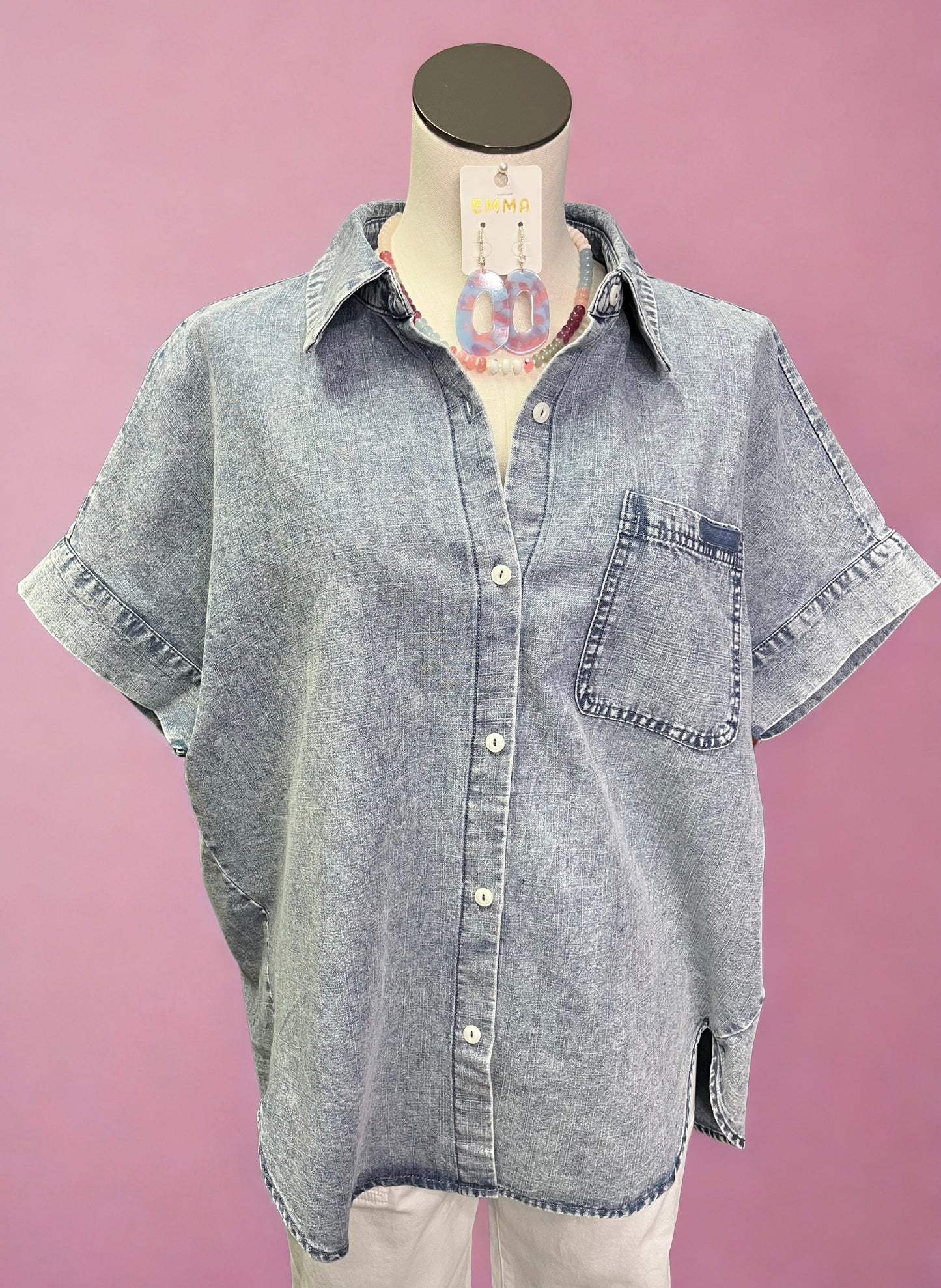 Indigo Ease Oversized Button Down