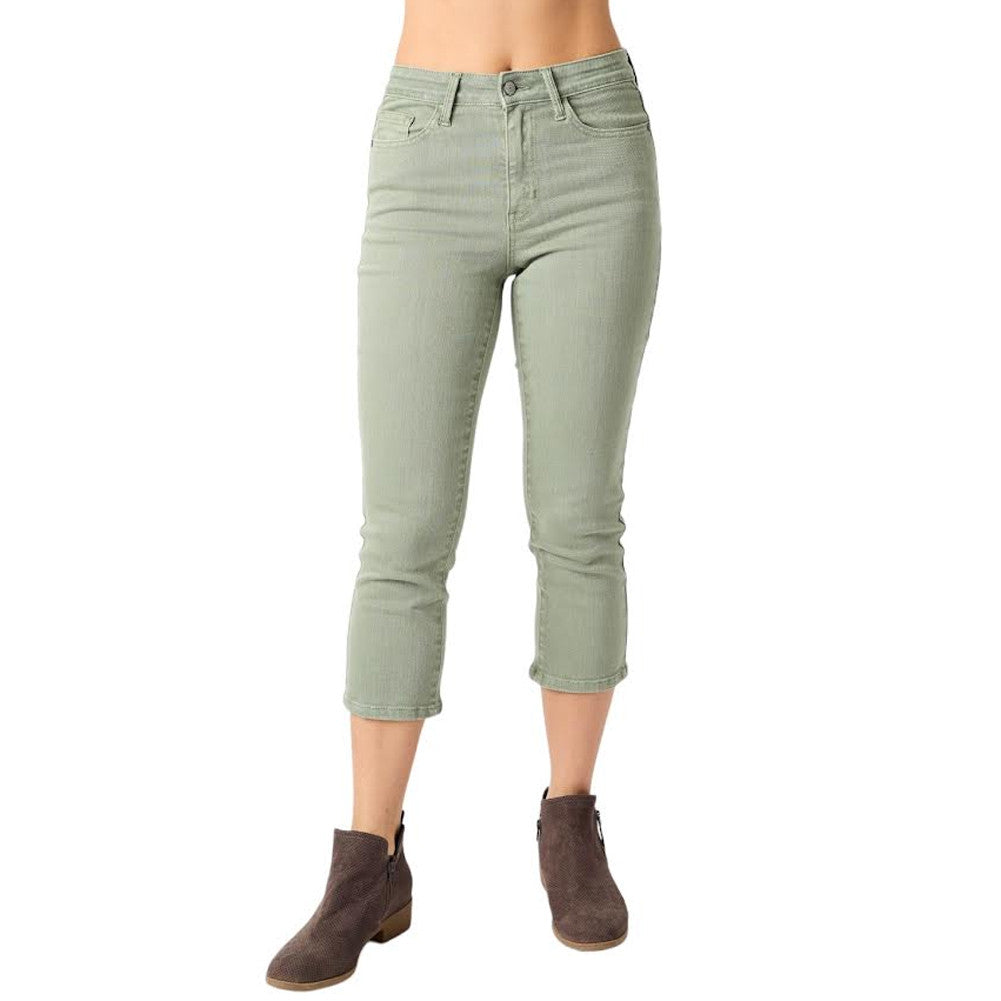 Judy Blue Mid Rise Capri Jeans Sage Green