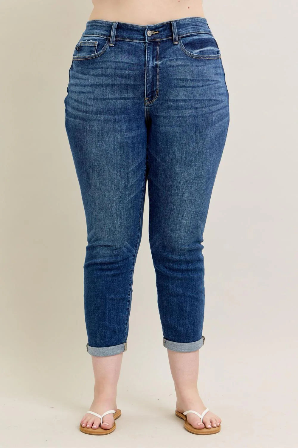 Judy Blue Core Mid-Rise Cuffed Slim Fit Boyfriend Jean