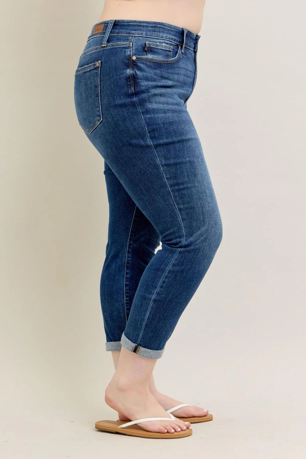 Judy Blue Core Mid-Rise Cuffed Slim Fit Boyfriend Jean