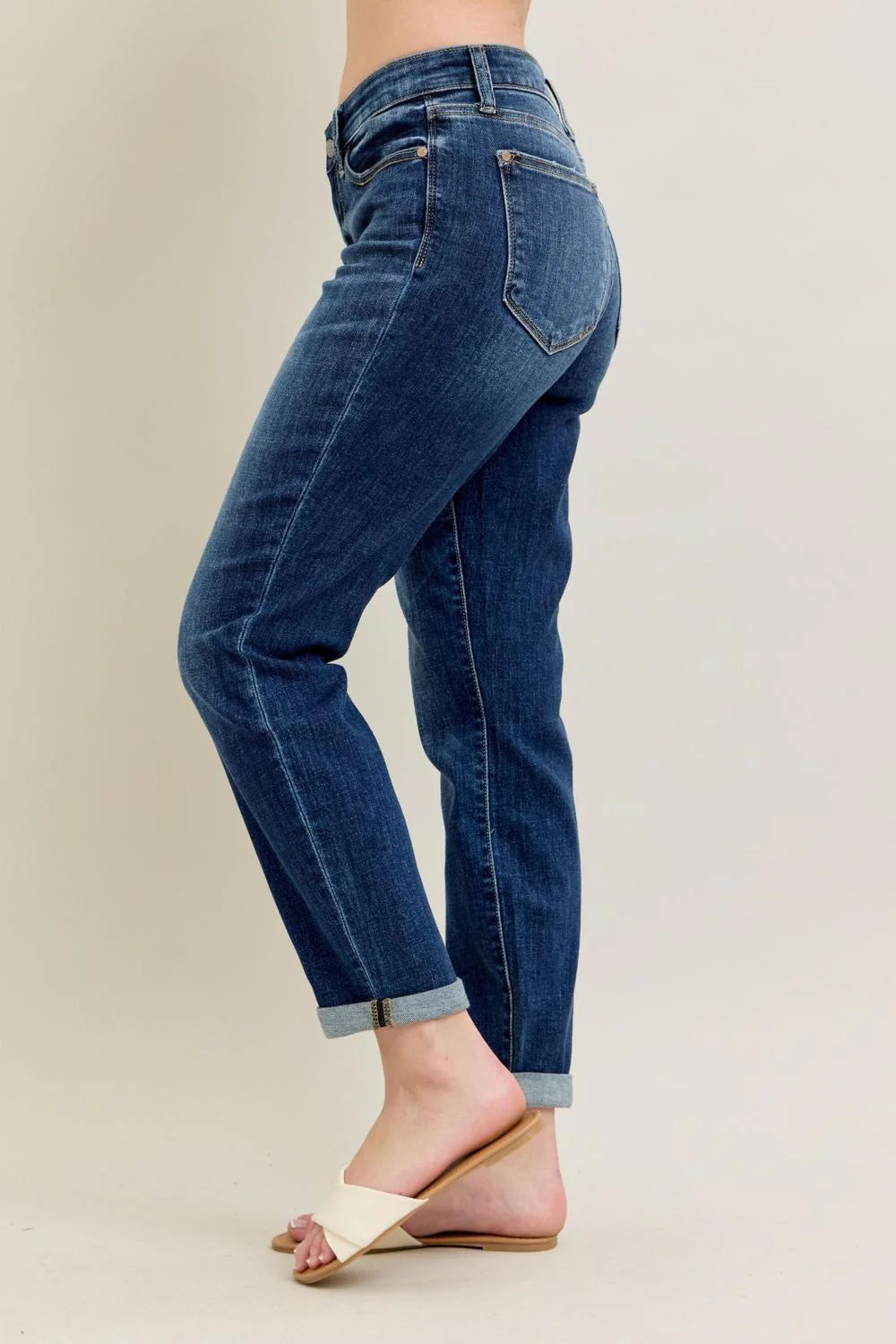 Judy Blue Core Mid-Rise Cuffed Slim Fit Boyfriend Jean