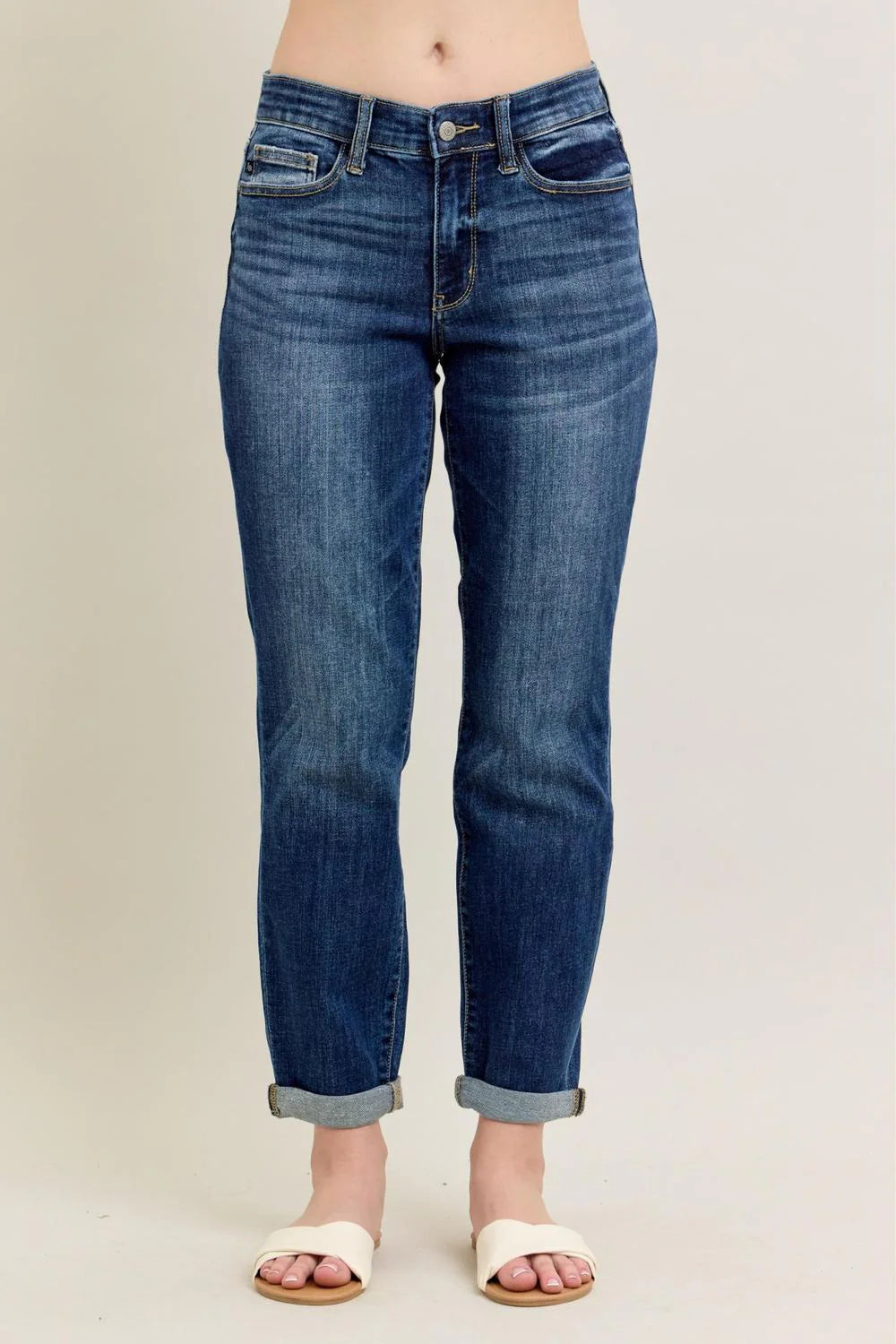 Judy Blue Core Mid-Rise Cuffed Slim Fit Boyfriend Jean