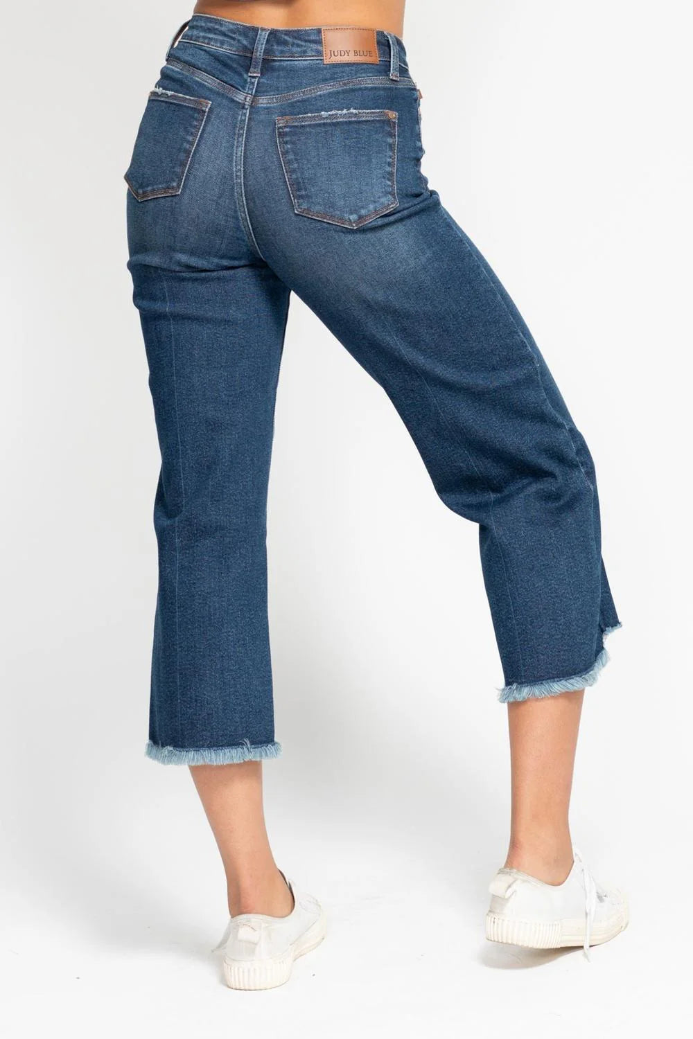Judy Blue High Waist Button Fly Destroy Wide Leg Crop Denim Jeans
