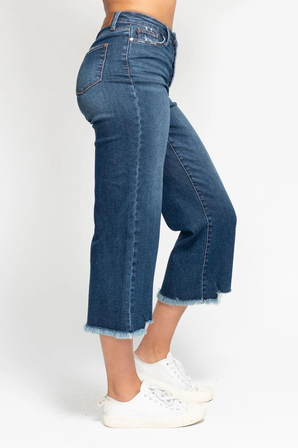 Judy Blue High Waist Button Fly Destroy Wide Leg Crop Denim Jeans